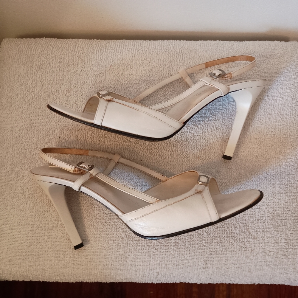 Elegant White Via Spiga Italian Italy Slingback Heels Stilettos 9 1/2 M - Picture 7 of 13